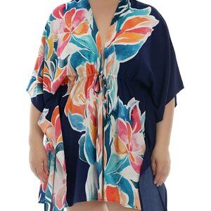 La Blanca Womens Floral Plunging V-Neck Petals In Bloom Kimono Cover Up Size S/M